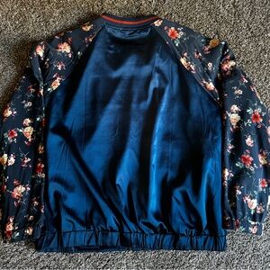 Silky floral print bomber jacket.